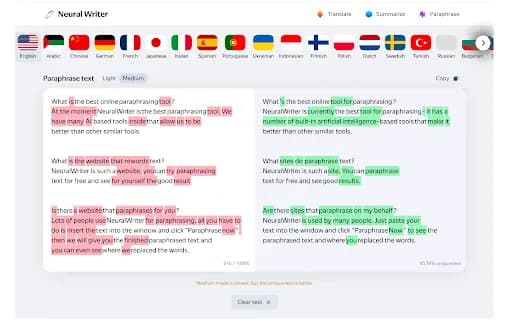 NeuralWriter — rewriting and paraphrasing