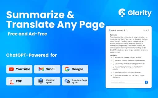 Glarity ChatGPT: Summary & Translate AnyPage