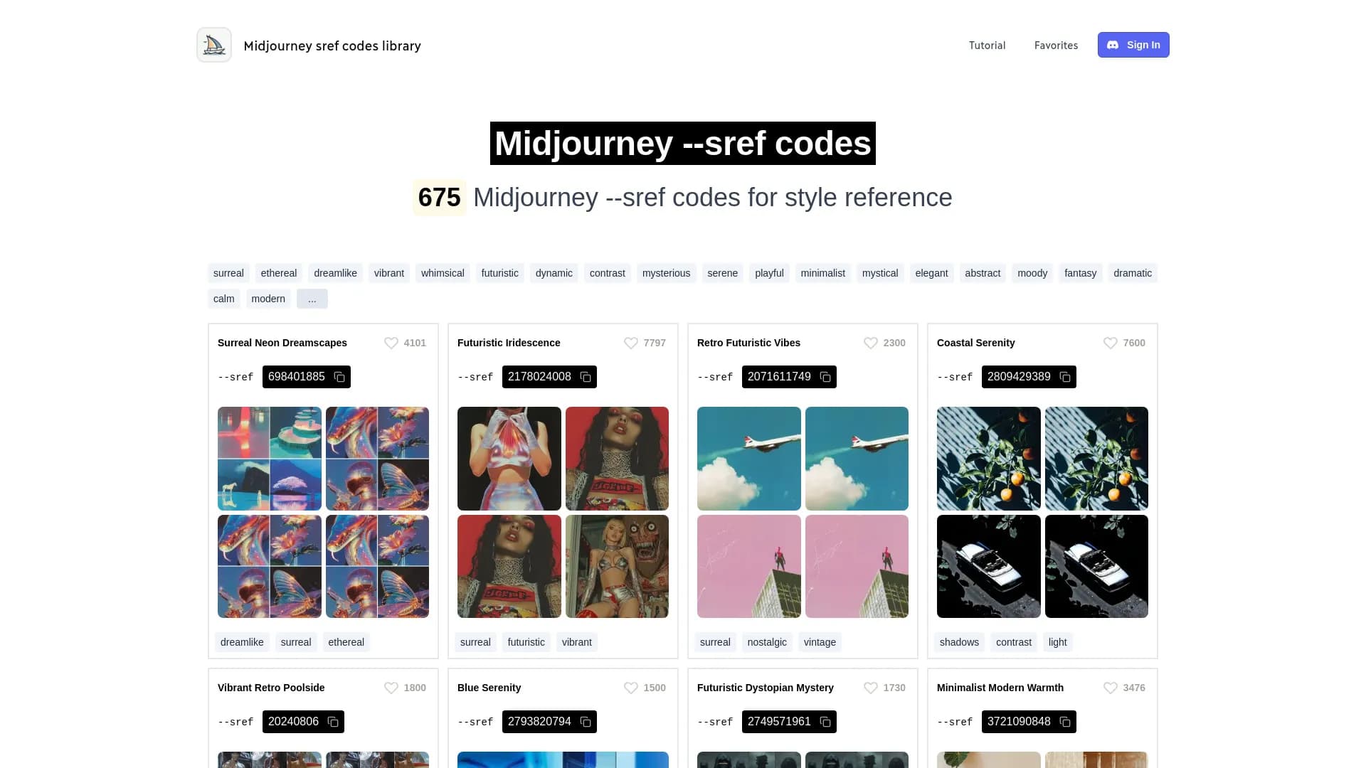 Midjourney --sref codes library
