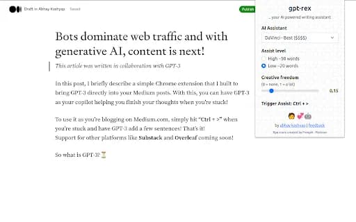 GPT-Rex - AI assist for blogging on Medium